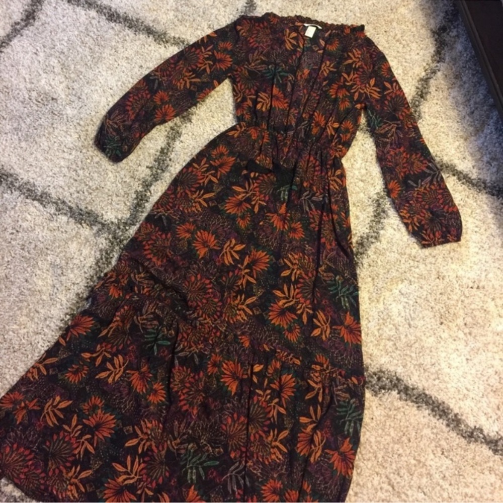 H&M Maxi Boho Floral Fall Leaf Long Sleeve Maxi Dress - Picture 8 of 10